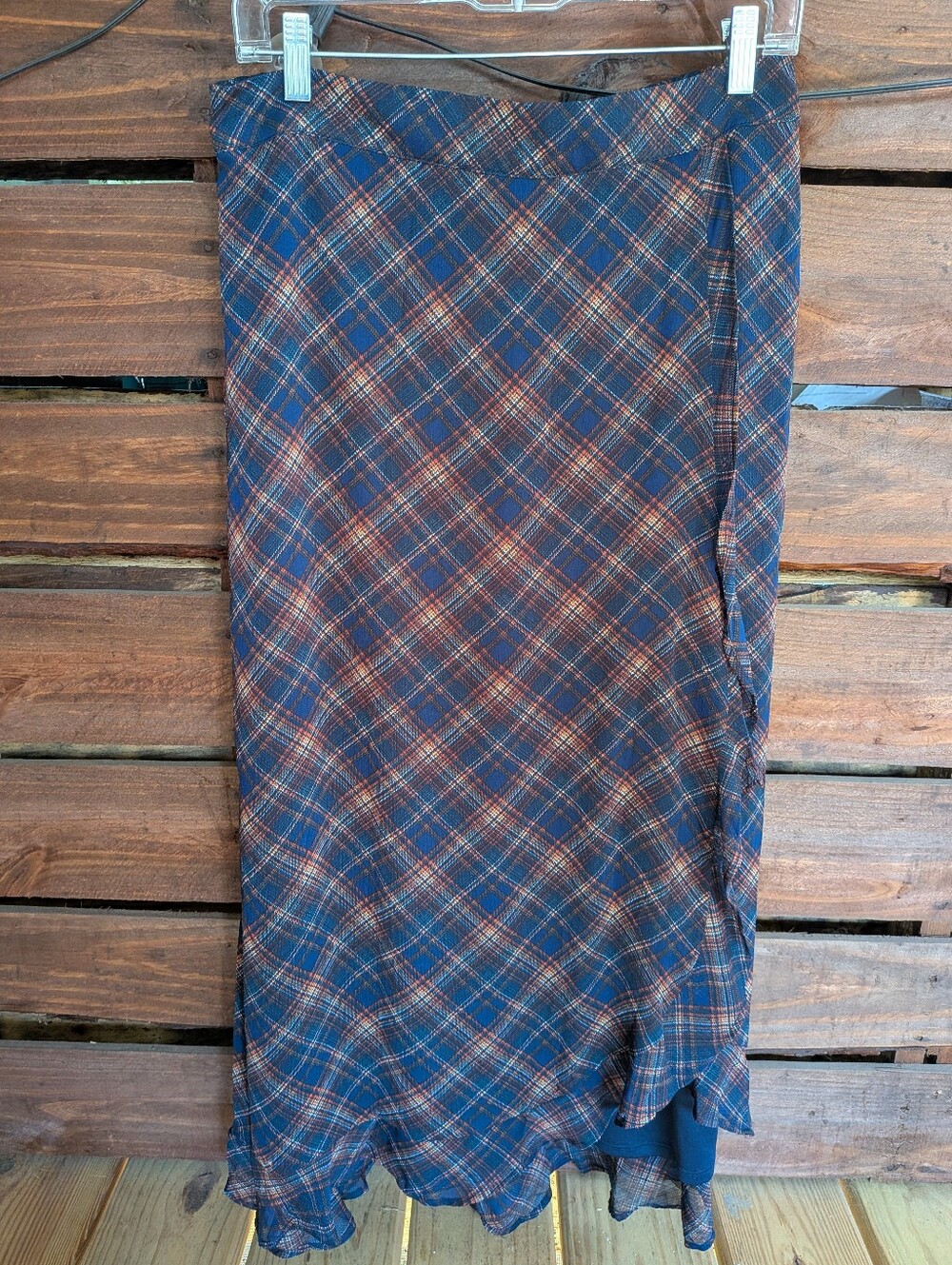 Maurices Navy and Brown Plaid Maxi Skirt. MEDIUM